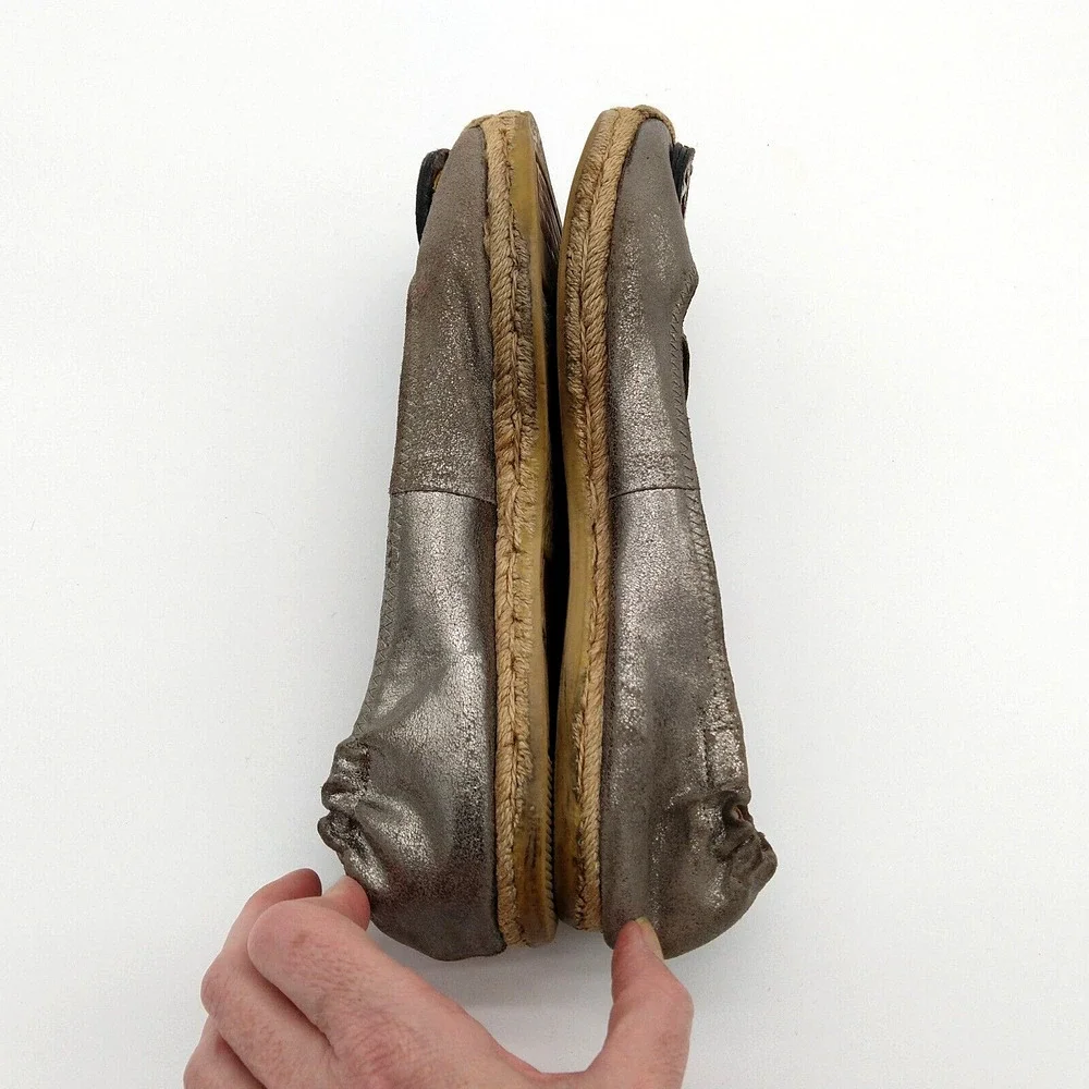 Tory Burch Reva Espadrille Flats Size 7 Bronze Metallic Leather Slip On READ